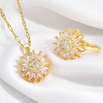 🌻 Set Girasol de Lujo: Collar y Anillo Brillante